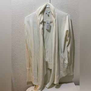 Cache Open Front Cardigan Sweater Cotton Modal Cashmere Women's M Ivory Cream